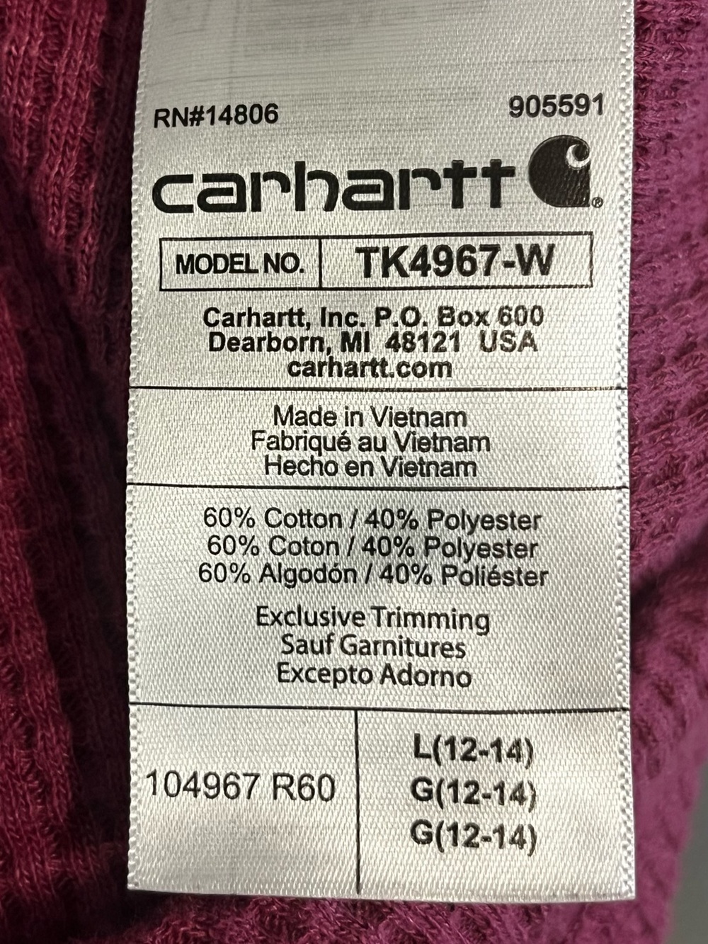 Carhartt Relaxed Fit Heavyweight Waffle Knit Hoodie in Berry size L - Picture 7 of 8